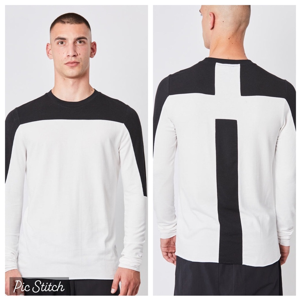 Thom Krom Black and White bi color shoulder LS T Shirt